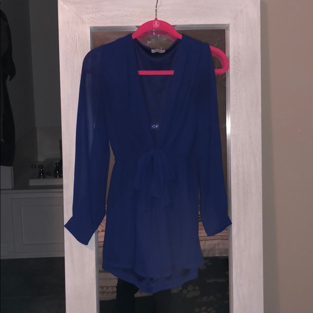 Blue romper ties in front